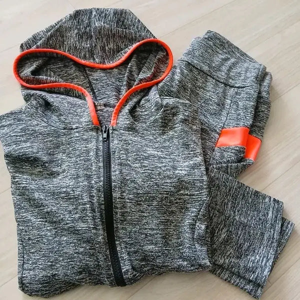 [BUNJANG] Melange Gray Orange Point Training Set / 멜란지 그레이 오렌지 포인트 트레이닝복 세트