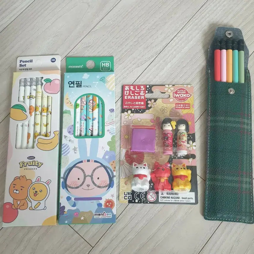 [BUNJANG] Molang Character Pencil Set with Eraser and Pencil Caps / 캐릭터연필세트,지우개,몰랑이연필캡