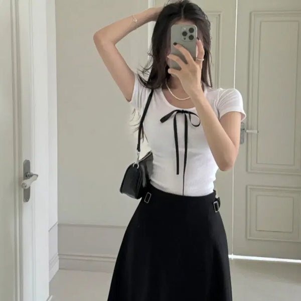 [BUNJANG] Ribbon Short Sleeve T-Shirt / 리본 반팔 티셔츠