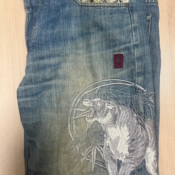 [BUNJANG] Karakuri Tamashii Embroidered Denim Jeans / 카라쿠리 타마시 자수 데님 진