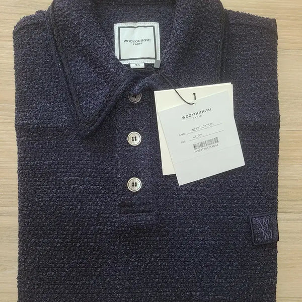 [BUNJANG] WooYoungMi Navy Tweed Polo T-Shirt (Size 44) / [정품/새상품] [44] 우영미 트위드 네이비 폴로 티셔츠