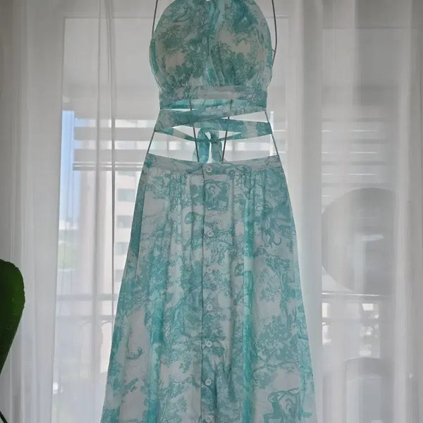 [BUNJANG] Mint Toys Print Wrap Long Dress / 휴가룩 민트 토이즈 프린트 랩 롱 원피스