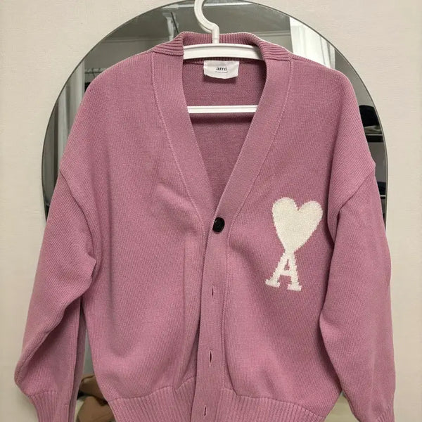 [BUNJANG] AMI Heart Logo Cardigan Pink XL / 아미 하트 로고 가디건 핑크 XL