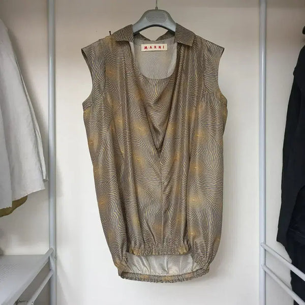 [BUNJANG] Marni Abstract Circle Pattern Cowl Neck Silk Sleeveless Blouse / 명품 MARNI 마르니 실크 추상써클패턴 카울넥 블라우스