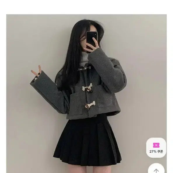 [BUNJANG] Cropped Duffle Coat Winter Outerwear Jacket / 떡볶이코트 크롭세미숏 겨울아우터자켓집업겨울후드교복여성의류교신에이블리