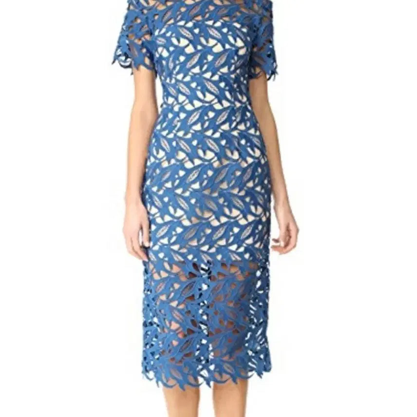 [BUNJANG] Keepscake Blue Lace Short-Sleeve Midi Dress / 킵세이크 블루 레이스 반팔 미디 원피스