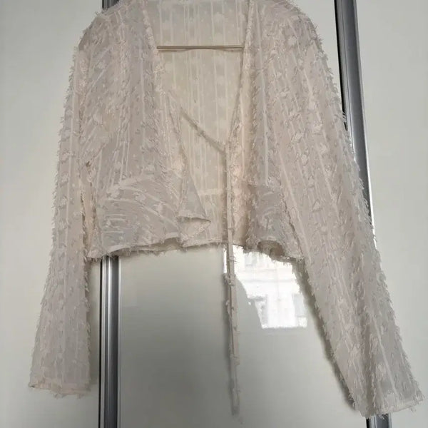 [BUNJANG] Atelier NAIN Feather Ruffle Cropped Blouse - Size S / 아틀리에 나인(NAIN) 페더 러플 크롭 블라우스 S