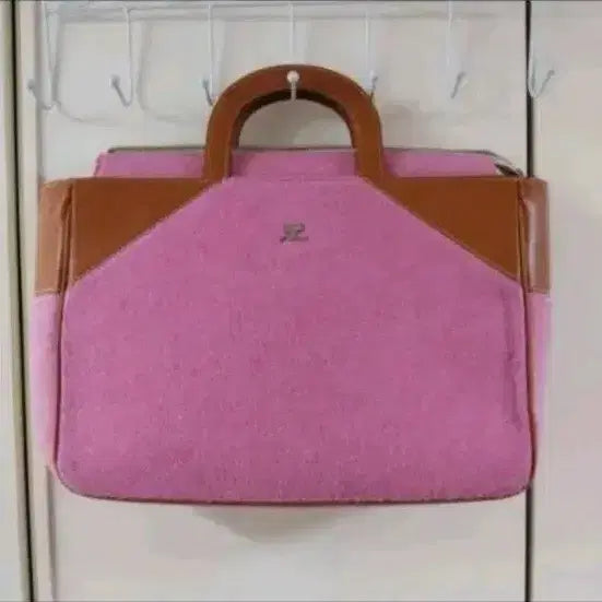 [BUNJANG] Vintage Courreges Pink Tote Bag with Brown Accents / 반타지 꾸레쥬 핑크색 토트백 브라운 배색