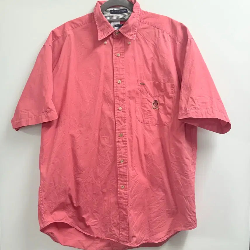 [BUNJANG] Tommy Hilfiger Coral Cotton Oversized Half Sleeve Shirt L / 타미힐피거 오버핏 코랄 코튼 하프 셔츠 L