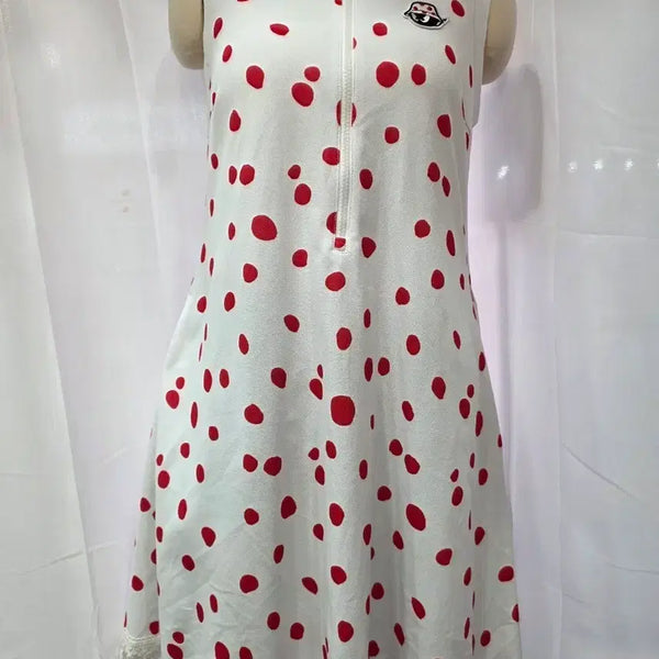 [BUNJANG] Wack Golf Women's Short Sleeve Dress - White Red Dot / 왁 골프 원피스 화이트 레드 도트 반팔 원피스