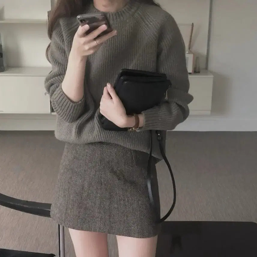 [BUNJANG] Archive J2U Monday Cashmere Knit Khaki Grey / 아카이브제이투유 먼데이 캐시미어 니트 카키그레이