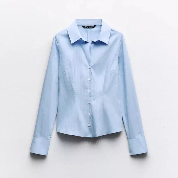 [BUNJANG] ZARA Metallic Yarn Stripe Tight Fit Shirt / 자라 메탈릭 얀 스트라이프 타이트핏 셔츠