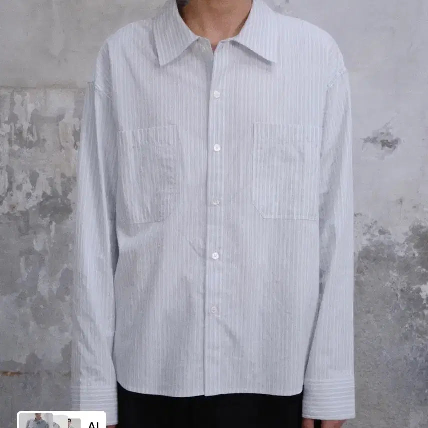 [BUNJANG] Dive In Grandpa Stripe Two Pocket Shirt / 다이브인 그랜파 스트라이프 투 포켓 셔츠