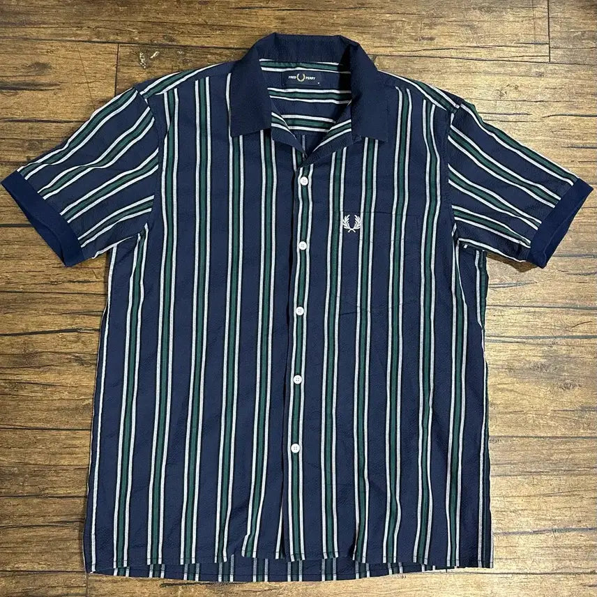 [BUNJANG] Fred Perry Seersucker Stripe Shirt M~L / 프레드페리 일본판 시어서커 셔츠 M~L