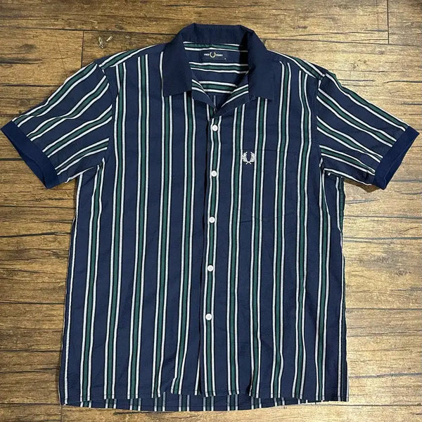 [BUNJANG] Fred Perry Seersucker Stripe Shirt M~L / 프레드페리 일본판 시어서커 셔츠 M~L