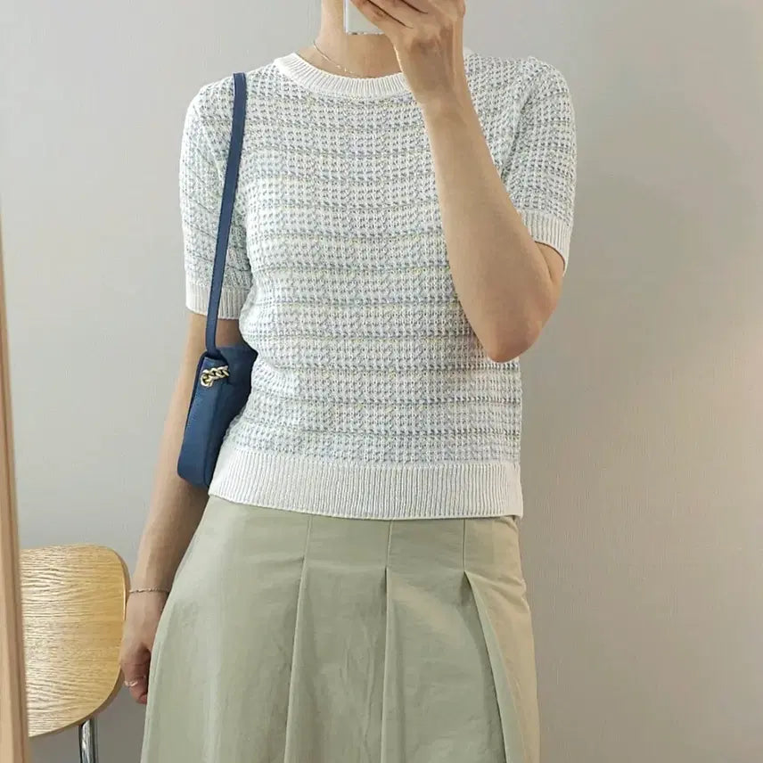 [BUNJANG] Agedoor Women's Short Sleeve Knit Top Striped / (F)에이지도르 여성 반팔 니트 E3W3542