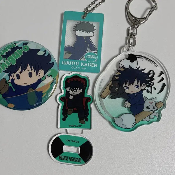 [BUNJANG] Jujutsu Kaisen Fushiguro Megumi Merchandise Bundle Acrylic Jirori Keyring Badge Set / 일괄) 주술회전 후시구로 메구미 굿즈 세트 아크릴 지로리 키링 뱃지 처분