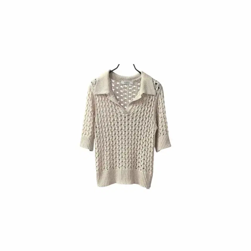 [BUNJANG] EGOIST Beige Punched Crochet Collar Knit / 에고이스트 베이지 펀칭 크로셰  카라 니트