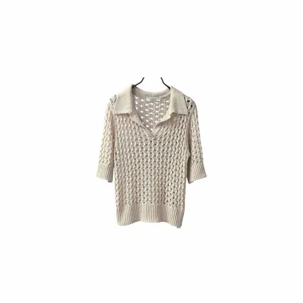 [BUNJANG] EGOIST Beige Punched Crochet Collar Knit / 에고이스트 베이지 펀칭 크로셰  카라 니트