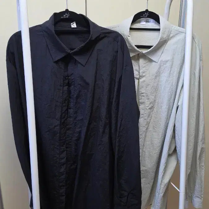 [BUNJANG] Unisex Oversized Crinkled Shirt Black Khaki Gray / 남녀공용 오버핏 바스락 셔츠 / 블랙 카키그레이