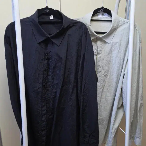 [BUNJANG] Unisex Oversized Crinkled Shirt Black Khaki Gray / 남녀공용 오버핏 바스락 셔츠 / 블랙 카키그레이