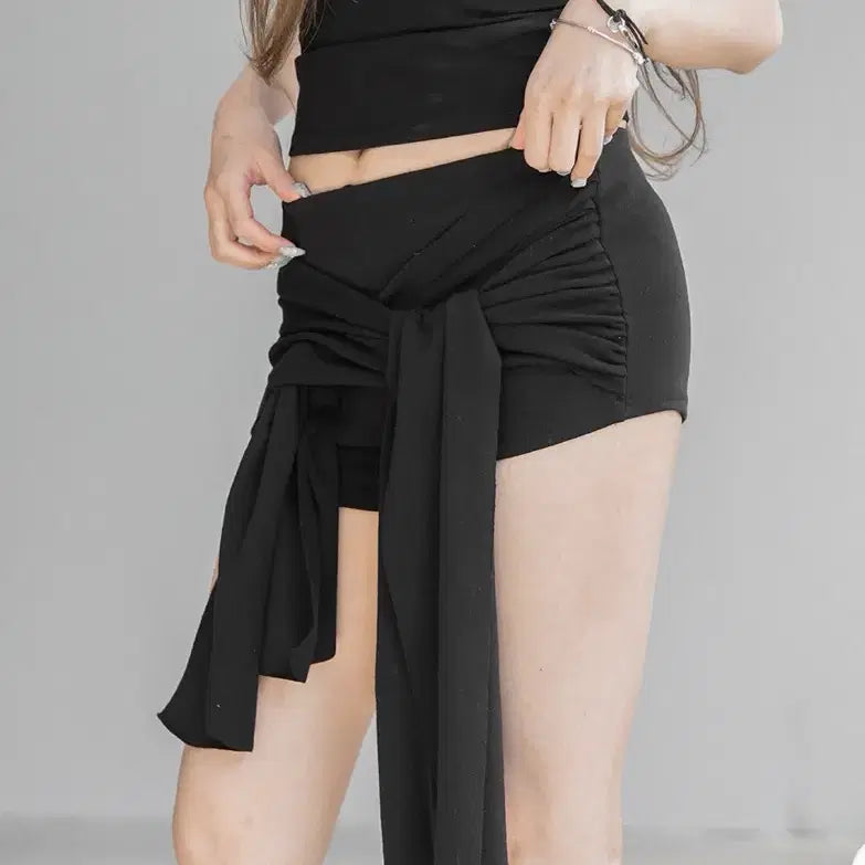 [BUNJANG] Black Wrap Style Mini Shorts / 블랙 랩 스타일 미니 쇼츠 바지