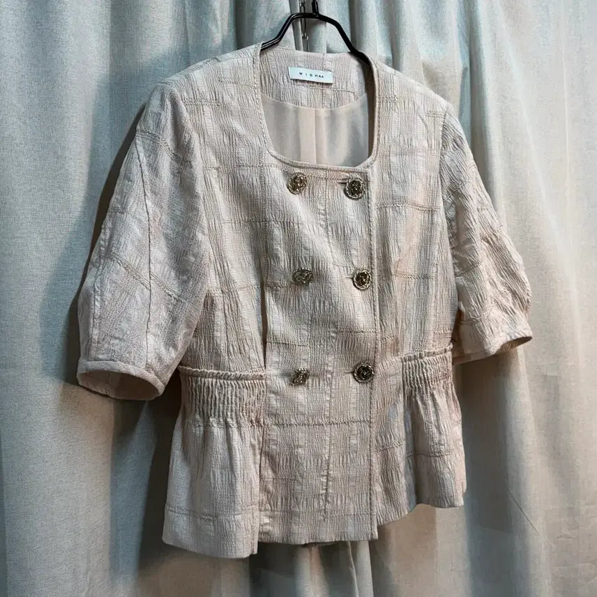 [BUNJANG] MICHAA Square Neck Tweed Double Button Blouse Jacket / [S] 미샤 스퀘어넥 트위드 반팔 더블 버튼 블라우스 자켓