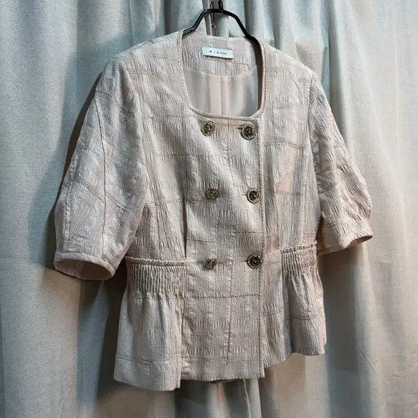 [BUNJANG] MICHAA Square Neck Tweed Double Button Blouse Jacket / [S] 미샤 스퀘어넥 트위드 반팔 더블 버튼 블라우스 자켓