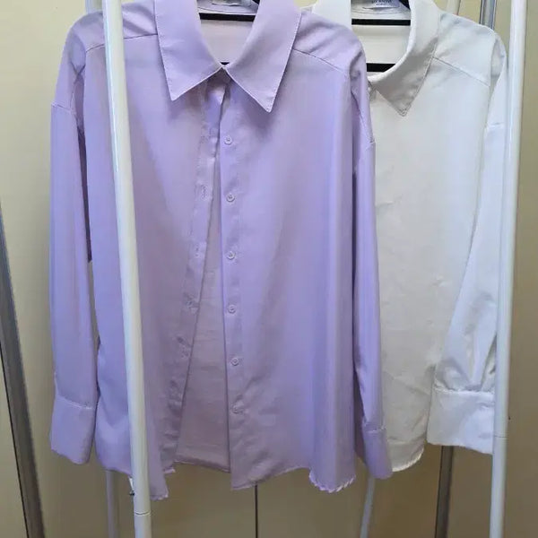 [BUNJANG] Lookn Daily Shirt Blouse White/Purple / 룩넌 데일리 셔츠 블라우스 / 화이트 퍼플
