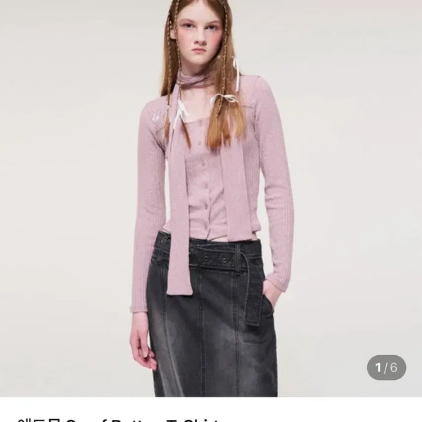 [BUNJANG] Etmon Scarf Button T-Shirt Pink / 에트몽 스카프 버튼 티셔츠 핑크