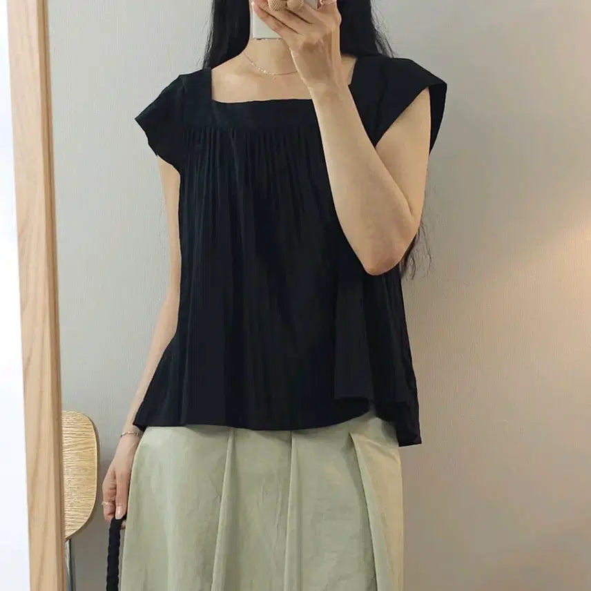 [BUNJANG] FABBIE Women's Short Sleeve Blouse Black Back Ribbon / (F)퍼빗 여성 반팔 블라우스 백리본 블랙 W3541
