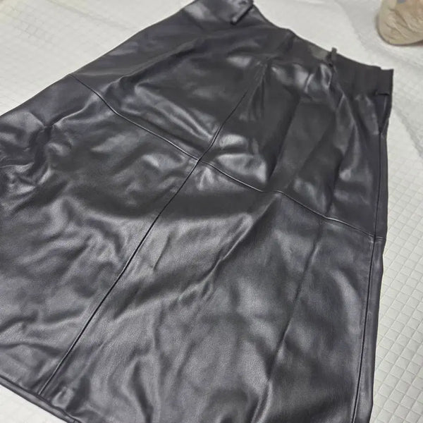 [BUNJANG] MNG Black Leather Long Skirt / MNG 블랙 레더 롱 스커트(1회 착용, 벨트포함)