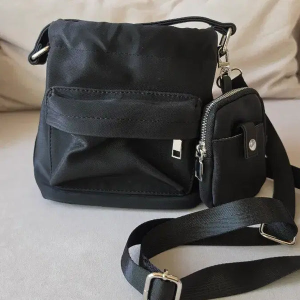 [BUNJANG] Nylon Prada Material Drawstring Bag / Tote Bag Crossbody Bag Black / 나일론 프라 재질 복조리백 / 토트백 크로스백 블랙