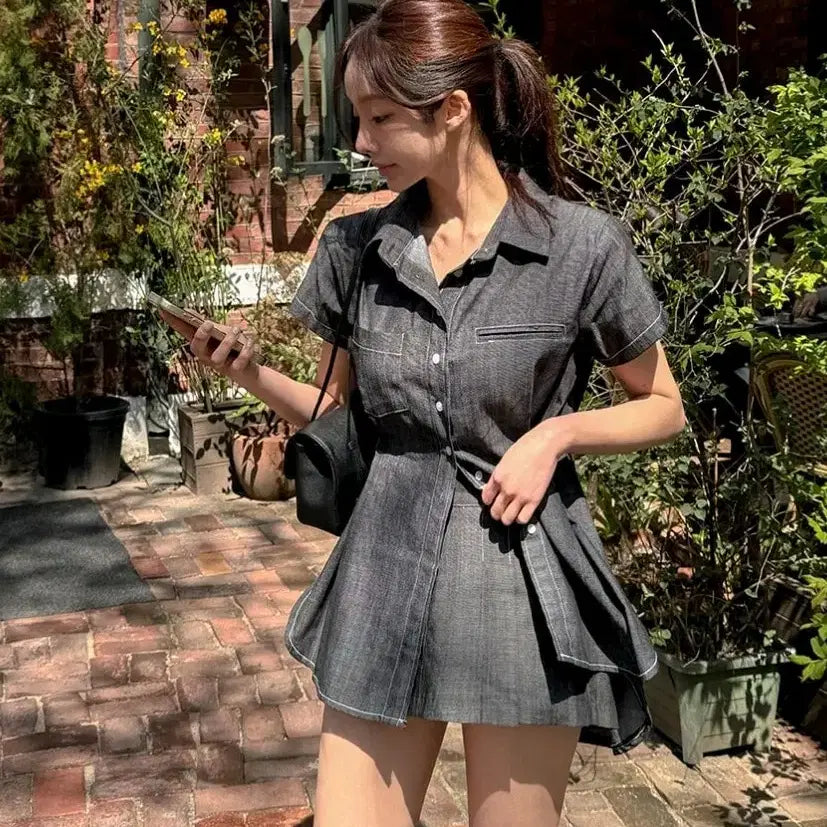 [BUNJANG] Maven s Tenbin Short Sleeve Shirt + Skirt Set / 메이빈스 텐빈 반팔셔츠 + 스커트 세트