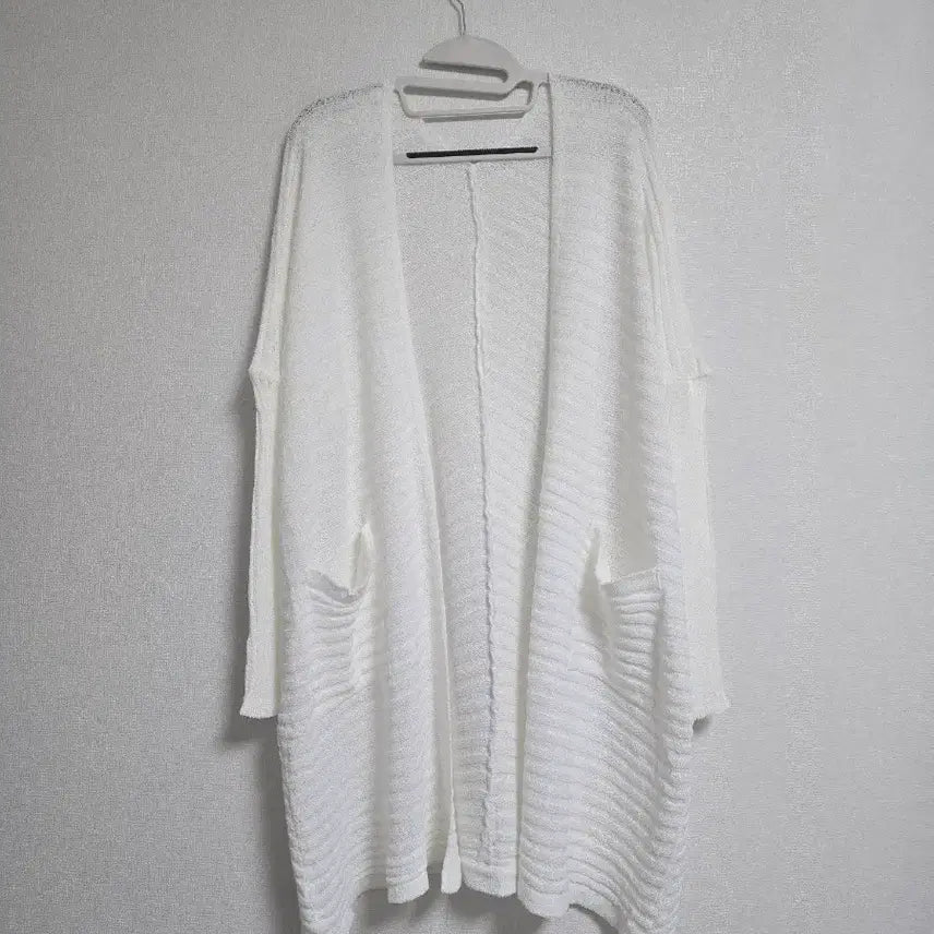 [BUNJANG] White Knit Long Cardigan Loose Fit / 화이트 니트 롱 가디건 루즈핏
