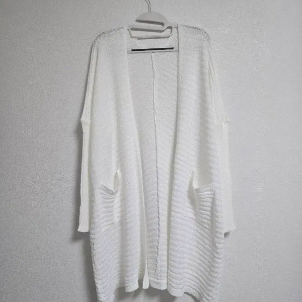 [BUNJANG] White Knit Long Cardigan Loose Fit / 화이트 니트 롱 가디건 루즈핏