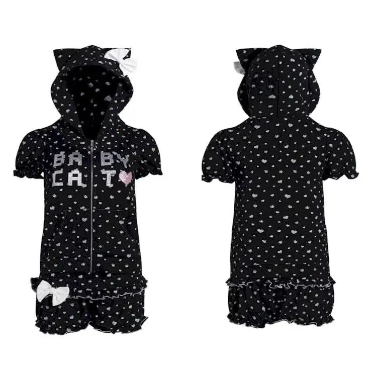 [BUNJANG] HBreaker Baby Cat Half Sleeve Hoodie Zip-Up (Black, L) / HBreaker 고양이 귀 반팔 후드 집업 상의 판매합니다