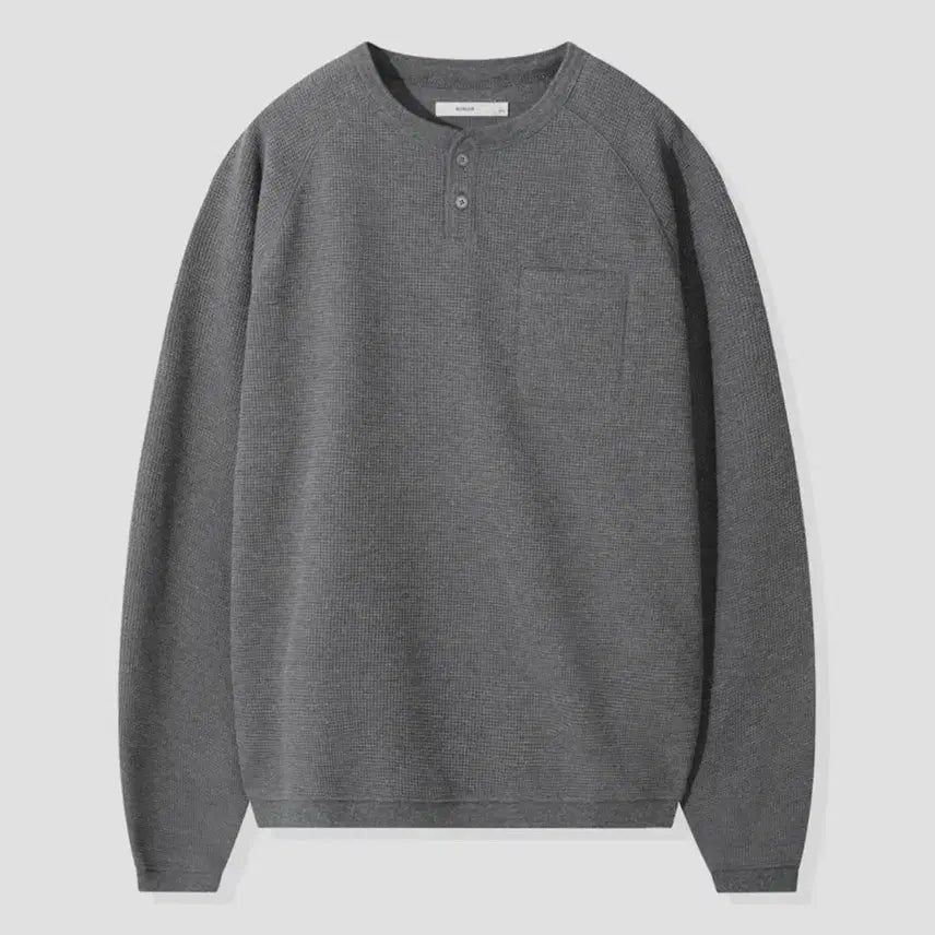 [BUNJANG] KIMUE Waffle Henley Neck Crop Sweatshirt Charcoal M / 키뮤어 와플 헨리넥 크롭 맨투맨 차콜 M