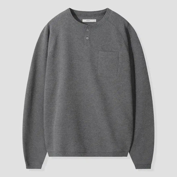 [BUNJANG] KIMUE Waffle Henley Neck Crop Sweatshirt Charcoal M / 키뮤어 와플 헨리넥 크롭 맨투맨 차콜 M