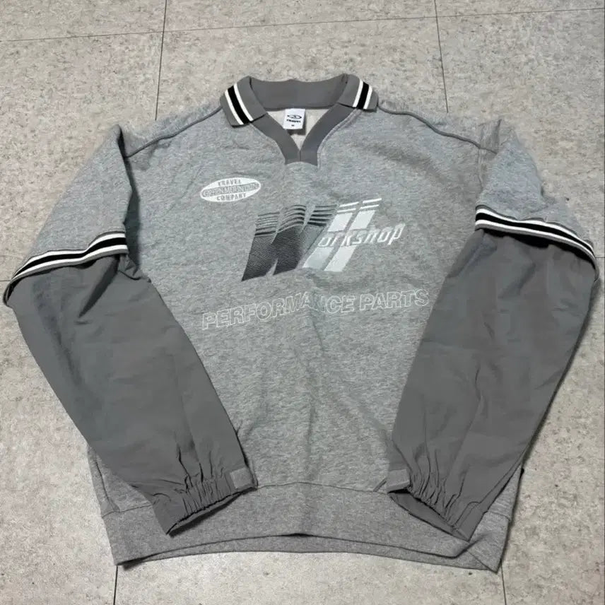 [BUNJANG] Travel Nylon Combination Color Sweatshirt Heather Grey M / 트래블 맨투맨 나일론 콤비네이션 칼라드 스웨트셔츠 헤더 그레이 M
