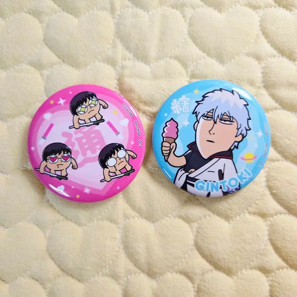 [BUNJANG] Gintama Bukubu Can Badge Set (Gintoki, Shinpachi) / (2개일괄) 은혼 부쿠부 캔뱃지 긴토키, 신파치