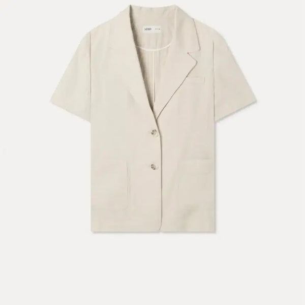 [BUNJANG] Mixxo Wrinkle-Free Tailored Semi Oversized Short-Sleeve Jacket Oatmeal Melange / 미쏘 링클프리 테일러드 세미 오버핏 반팔자켓_MIWJKG51PB