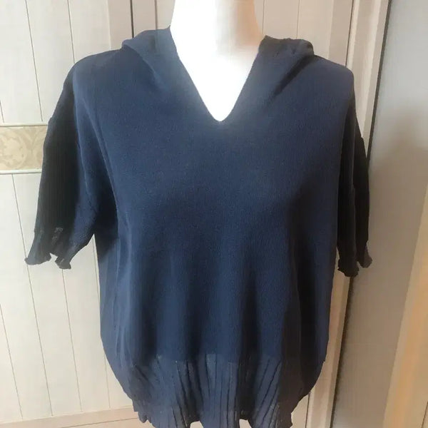[BUNJANG] Navy Hooded Knit Top / 후드여름니트