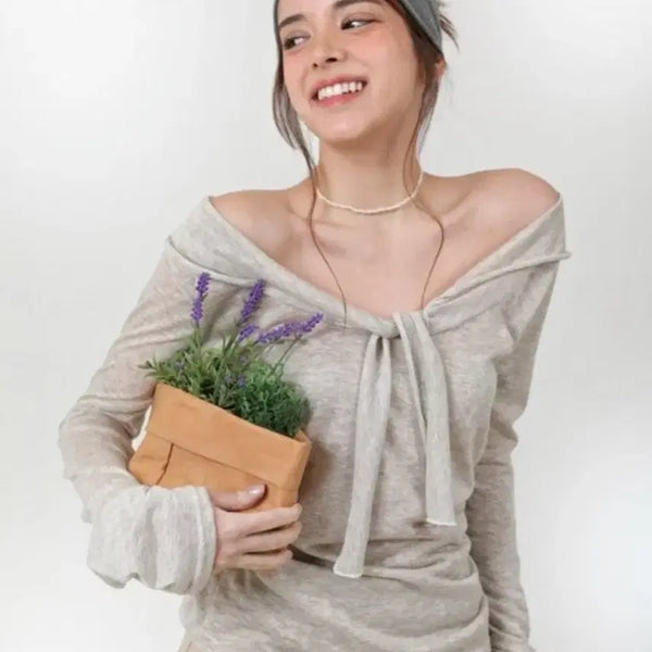 [BUNJANG] Ounser Marie Mood Off-Shoulder T-Shirt Beige M / 오운서 마리나무드 오프숄더 티셔츠 베이지 m 교환
