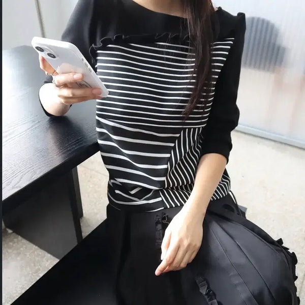 [BUNJANG] Bahahoon Stripe Mix Sleeve Long Sleeve Shirt / 바하윤 STRIPE MIX SLEEVE 긴팔 슬리브