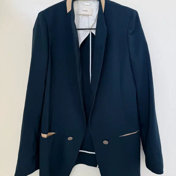 [BUNJANG] System Navy Color Block Jacket / 정품 한섬 시스템 네이비 배색 자켓