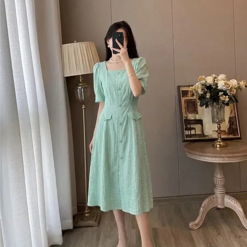 [BUNJANG] It Misha Green Short-Sleeve Long Dress / 새상품) 잇미샤 반팔 롱원피스 그린 44~55