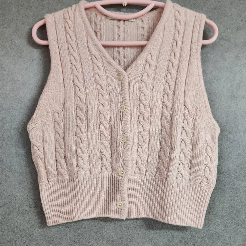 [BUNJANG] Pink Cable Knit Vest S / 핑크 케이블 니트 조끼 S