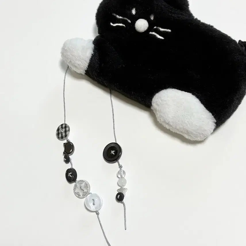 [BUNJANG] Black Cat Beaded Bookmark / 검은 고양이 깜고 깜냥 비즈 단추 끈갈피