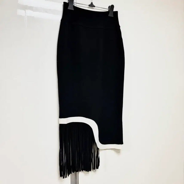 [BUNJANG] J.chung Fringe Mermaid Tassel Spandex Jersey Skirt / J.chung 제이청 프린지 스커트 블랙 머메이드태슬스판져지밴딩치마언발